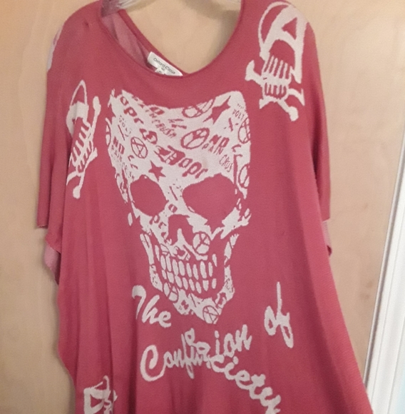 Orange Skull Boho Poncho Tunic Society Peace - Picture 6 of 7